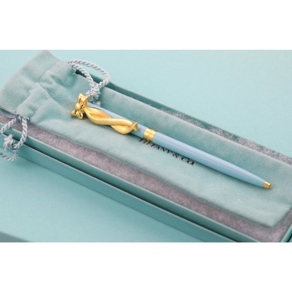 Tiffany & Co. Blue with Gold Ribbon Clip Ballpoint Pen Pouch and Box included - Picture 4 of 6